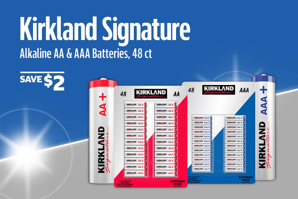 SAVE $2 on Kirkland Signature, Alkaline AA & AAA Batteries, 48 ct