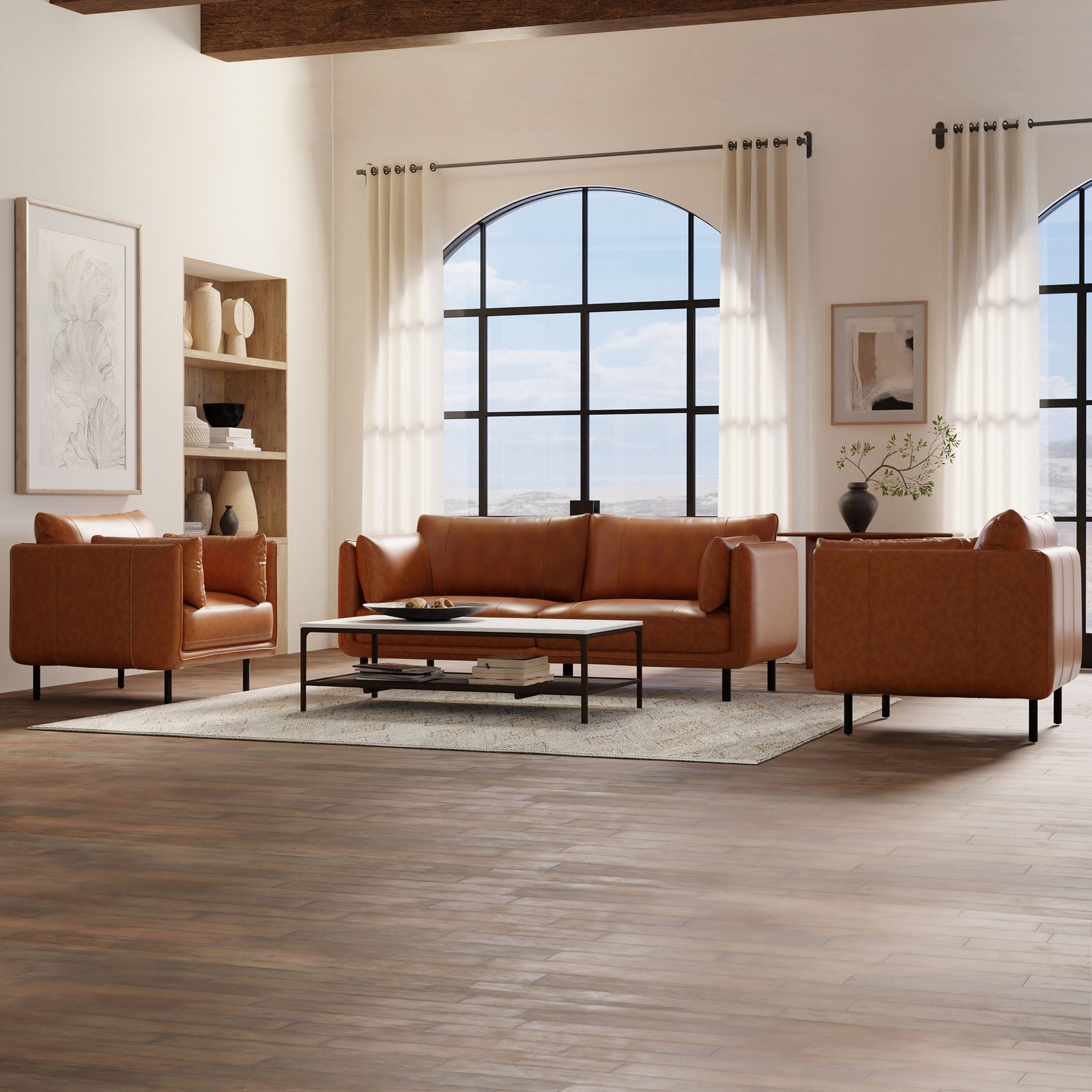 Simone Top Grain Leather Sofa with Two Matching Chairs | Costco