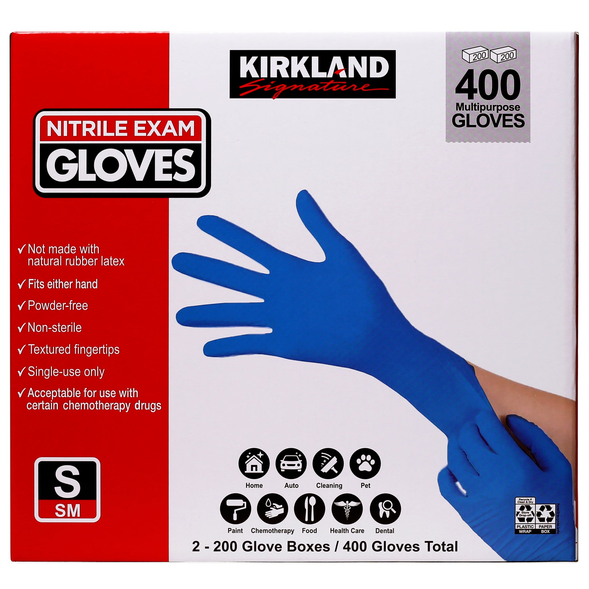 Kirkland Signature Nitrile Exam Gloves, Powder Free, Small, 400 ct