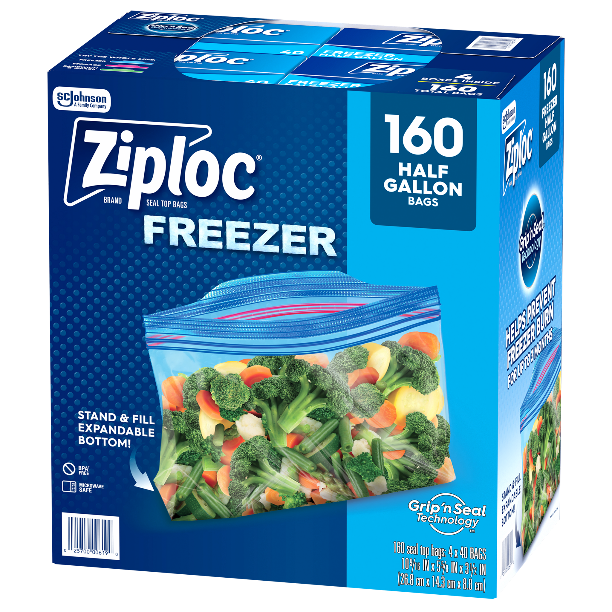 Ziploc Grip 'n Seal Freezer Bags, Half Gallon, 160 ct | Costco