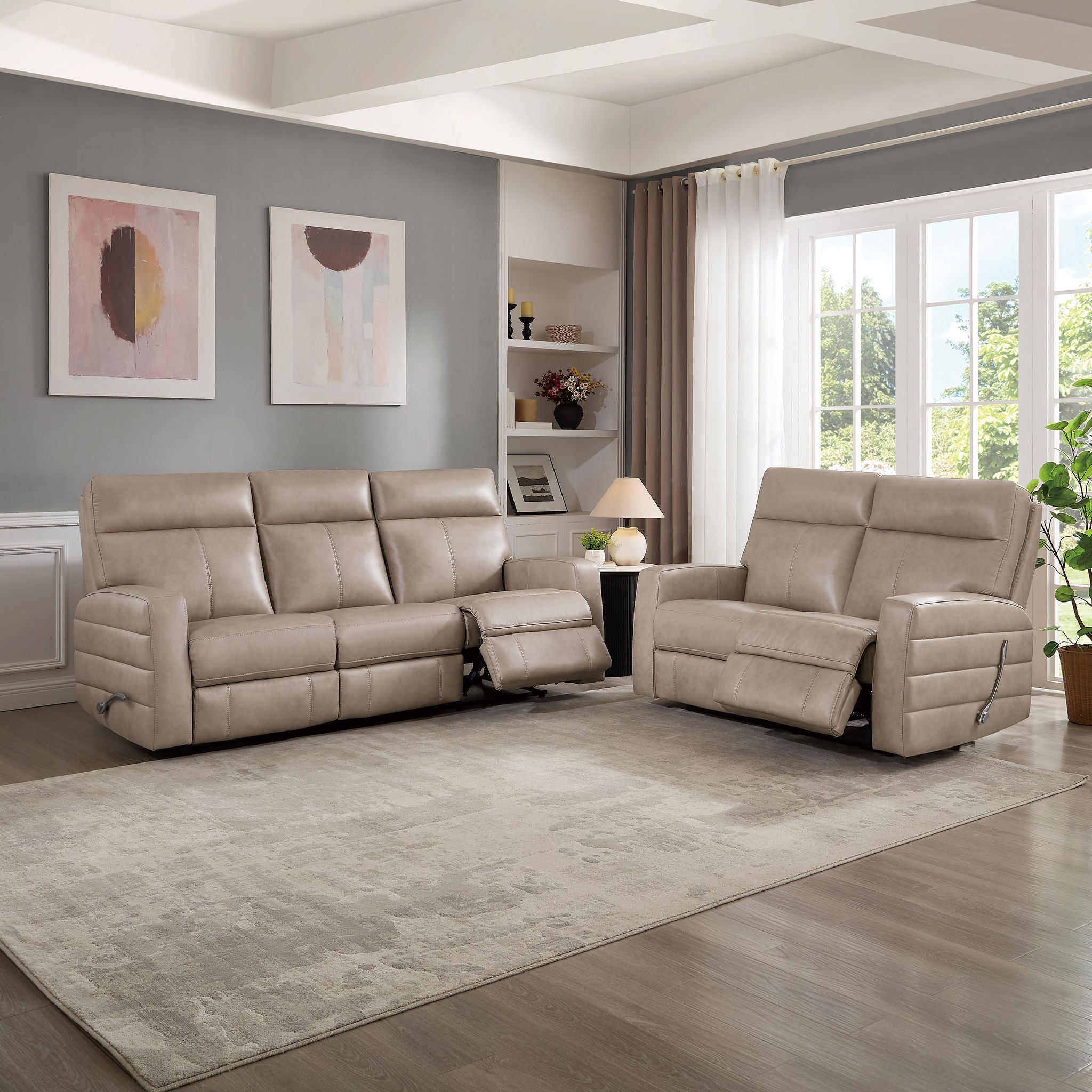 Prospera Home Jacklyn Top Grain Leather Manual Reclining Sofa and