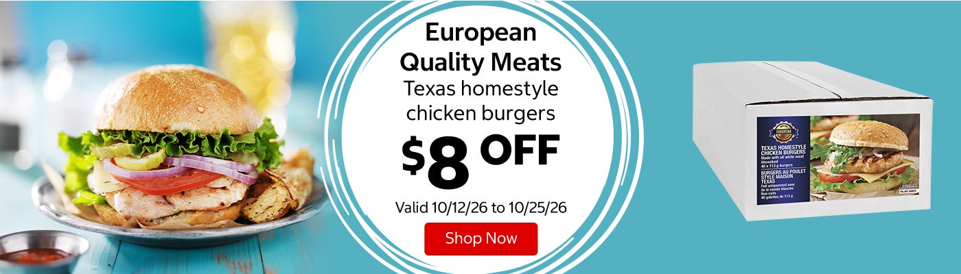 European Quality Meats Texas homestyle chicken burgers $8 OFF Valid 10/12/26 to 10/25/26 Shop Now 