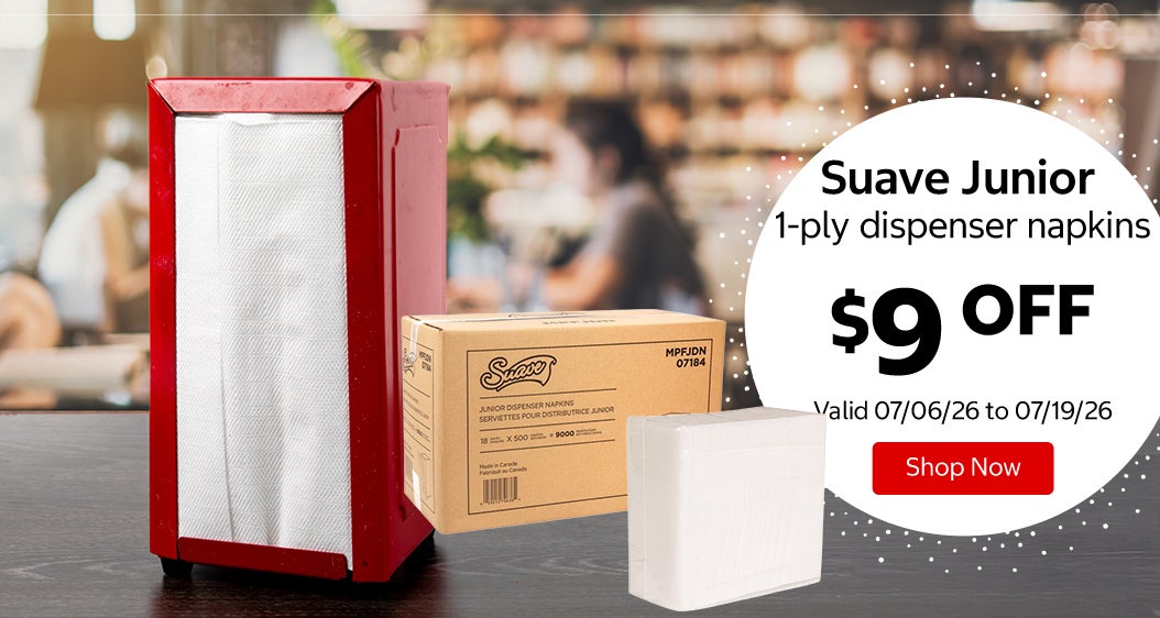 Suave Junior 1-ply dispenser napkins $9 OFF Valid 07/06/26 to 07/19/26 Shop Now 