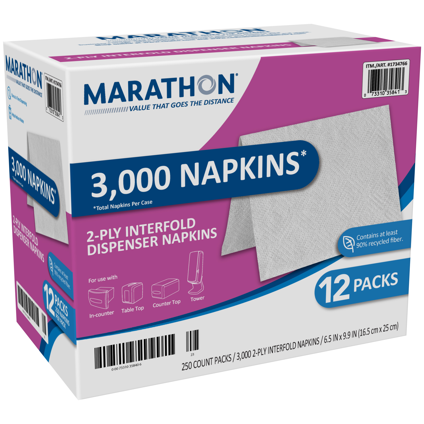 Marathon Interfold Dispenser Napkins, 2-Ply, White, 3000 ct | Costco