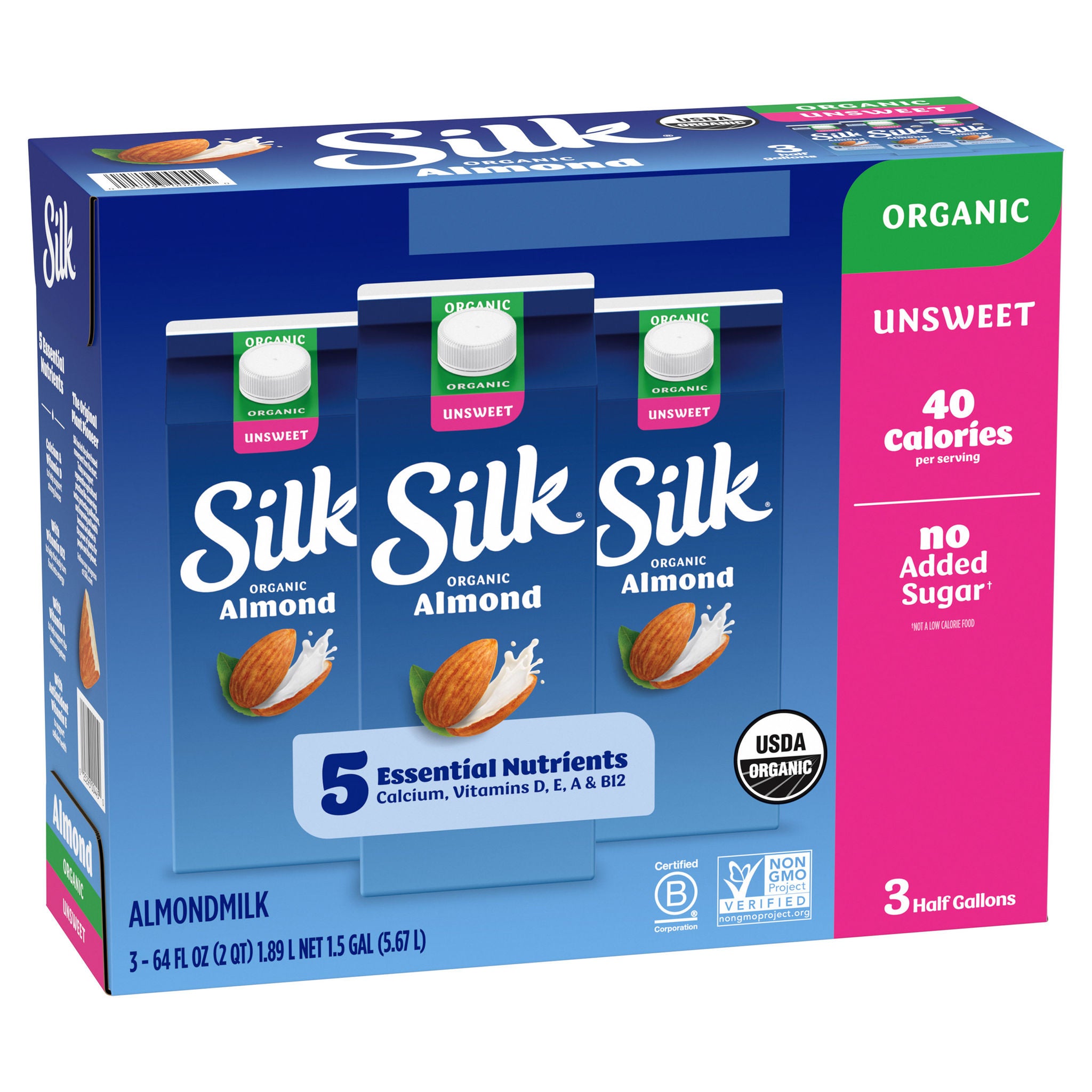 Silk Organic Almond Milk Unsweetened, Half Gallon, 3-count | Costco
