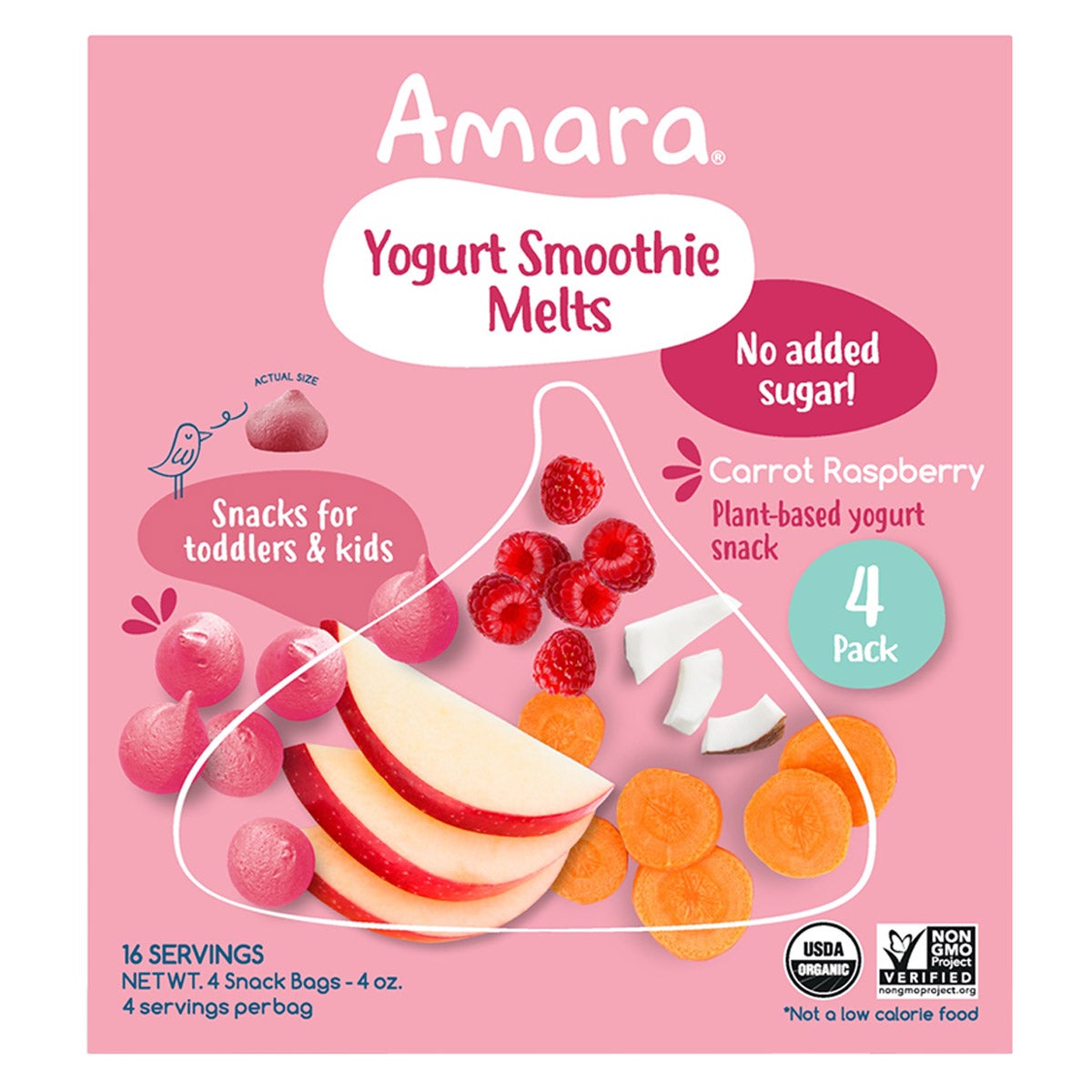 Amara Organic Yogurt Smoothie Carrot Raspberry Melts, 4 (1 oz) bag