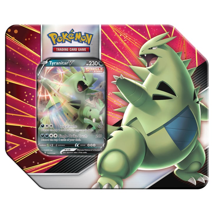 Pokemon 4 Pack V Tins – Pikachu, Eternatus, Eevee, Tyranitar | Costco