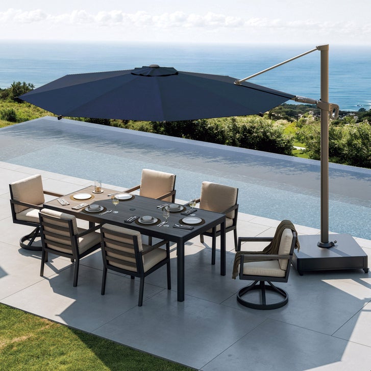 large patio umbrella with wheels Grand 10x10 FT Patio Base, Double-Sided Outdoor Cantilever Aluminum Umbrella, Offset Umbrella with Cover for Commercial Use, Poolside, Deck, Backyard, Black : Patio, Lawn & Garden Auto Close 12 ft. x 9 ft.