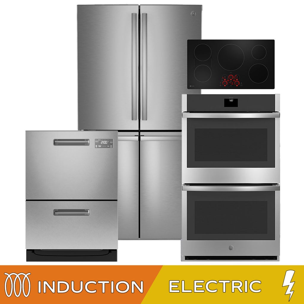 GE Profile 4-piece Induction Kitchen Package with 28.4 cu. ft. Standard ...