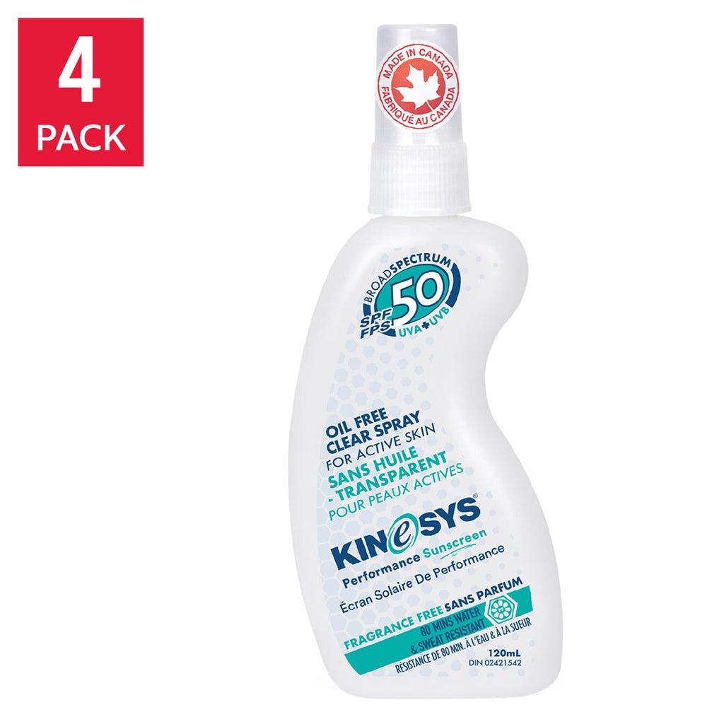 KINeSYS Fragrance-free Sunscreen Spray SPF 50, 4 x 120 mL | Costco