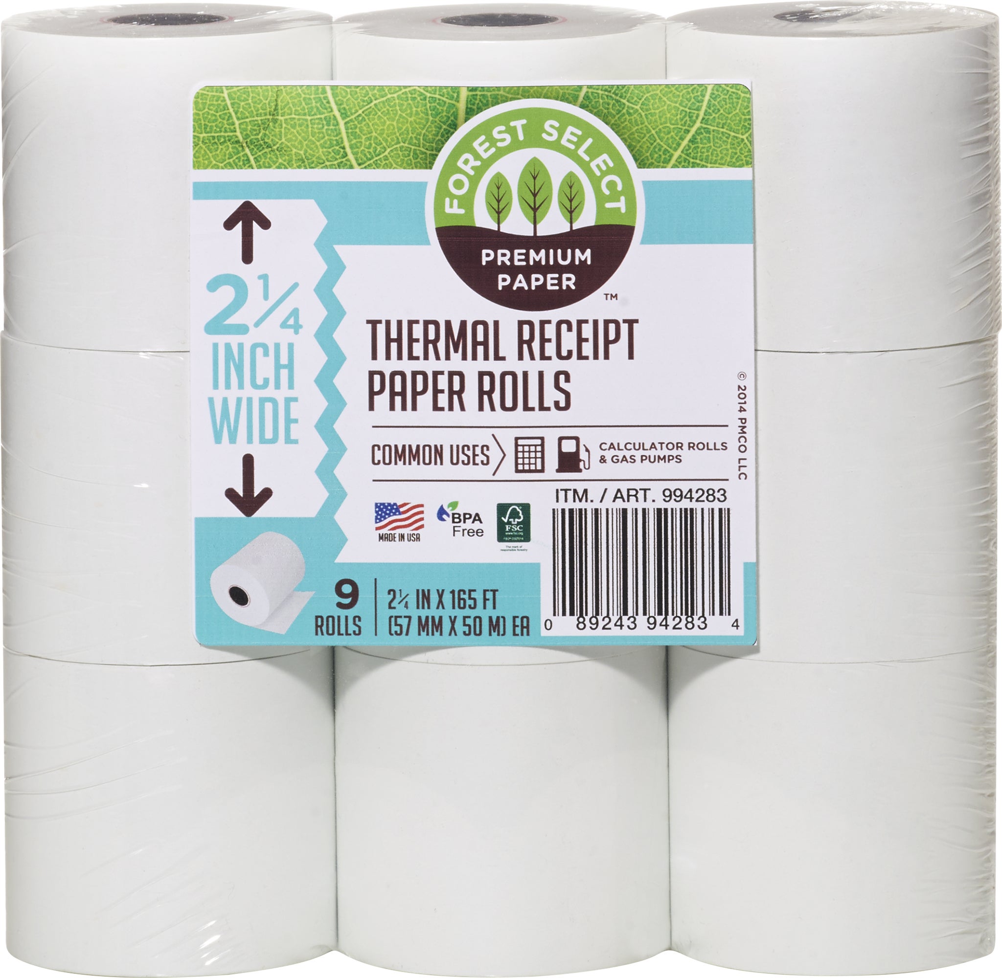 Forest Select Thermal Paper Rolls 2 1/4" X 165', 9-count