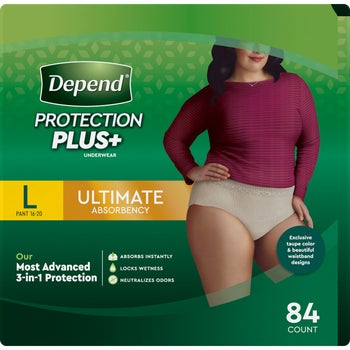 Depend Protection Plus Underwear for Women, Ultimate Absorbency, Large, 84 ct