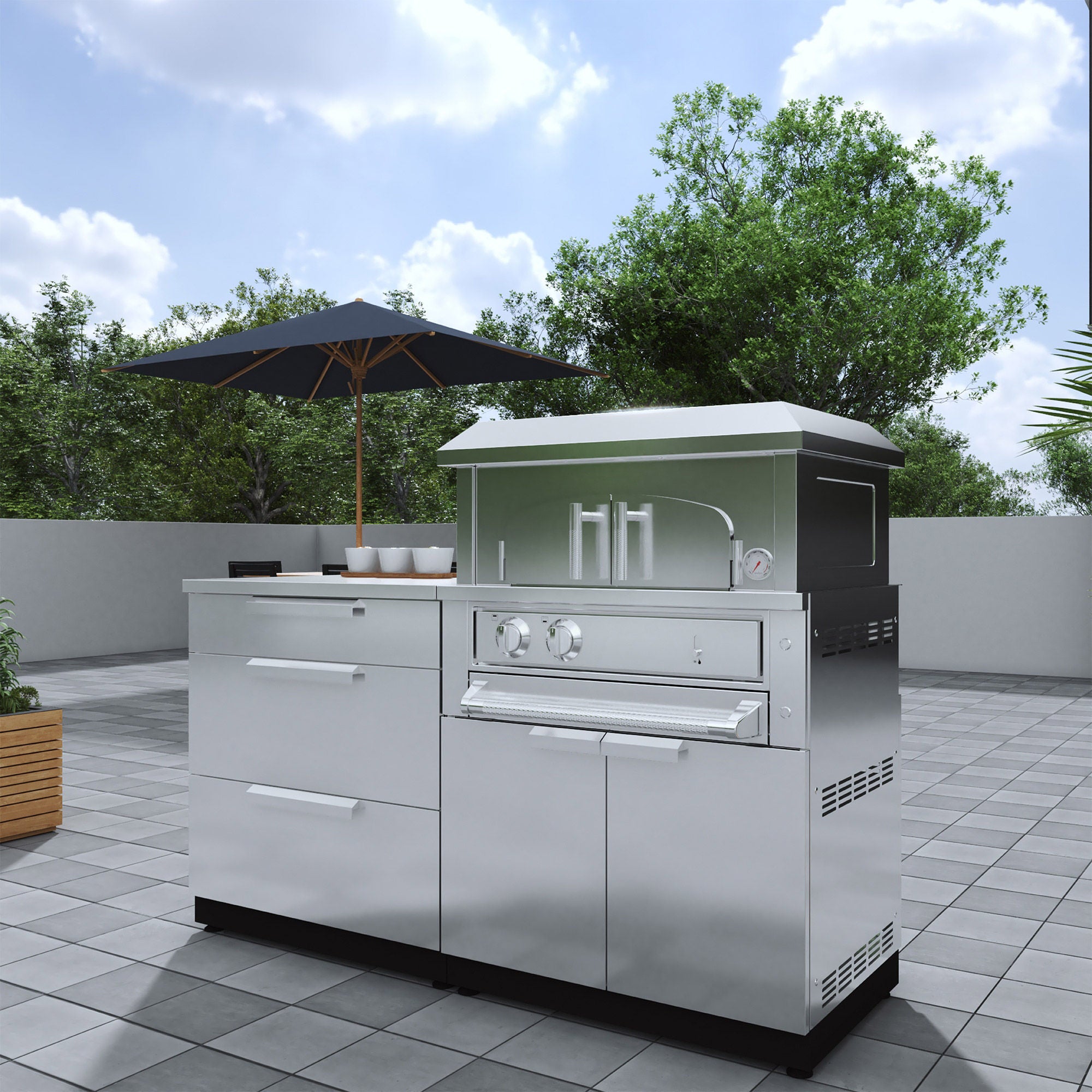Newage Classic SS 4-piece Set with Built-in Pizza Oven | Costco
