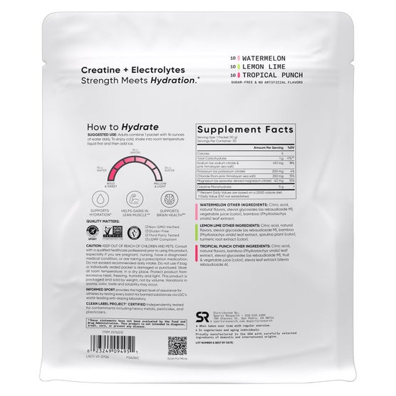 Sports Research Sugar Free Creatine + Electrolytes, 30 Individual ...