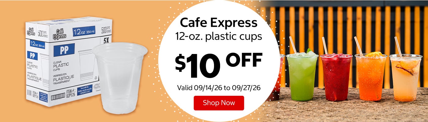 Cafe Express 12-oz. plastic cups $10 OFF Valid 09/14/26 to 09/27/26 Shop Now 