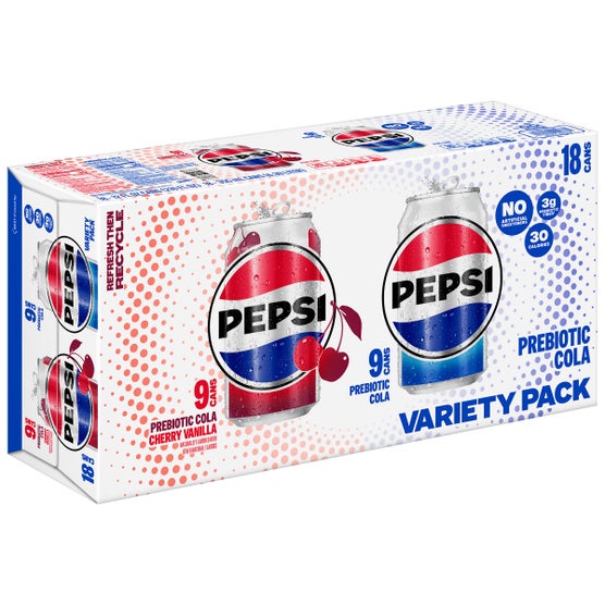 Pepsi Prebiotic Cola, Variety Pack, 12 fl oz, 18-count | Costco