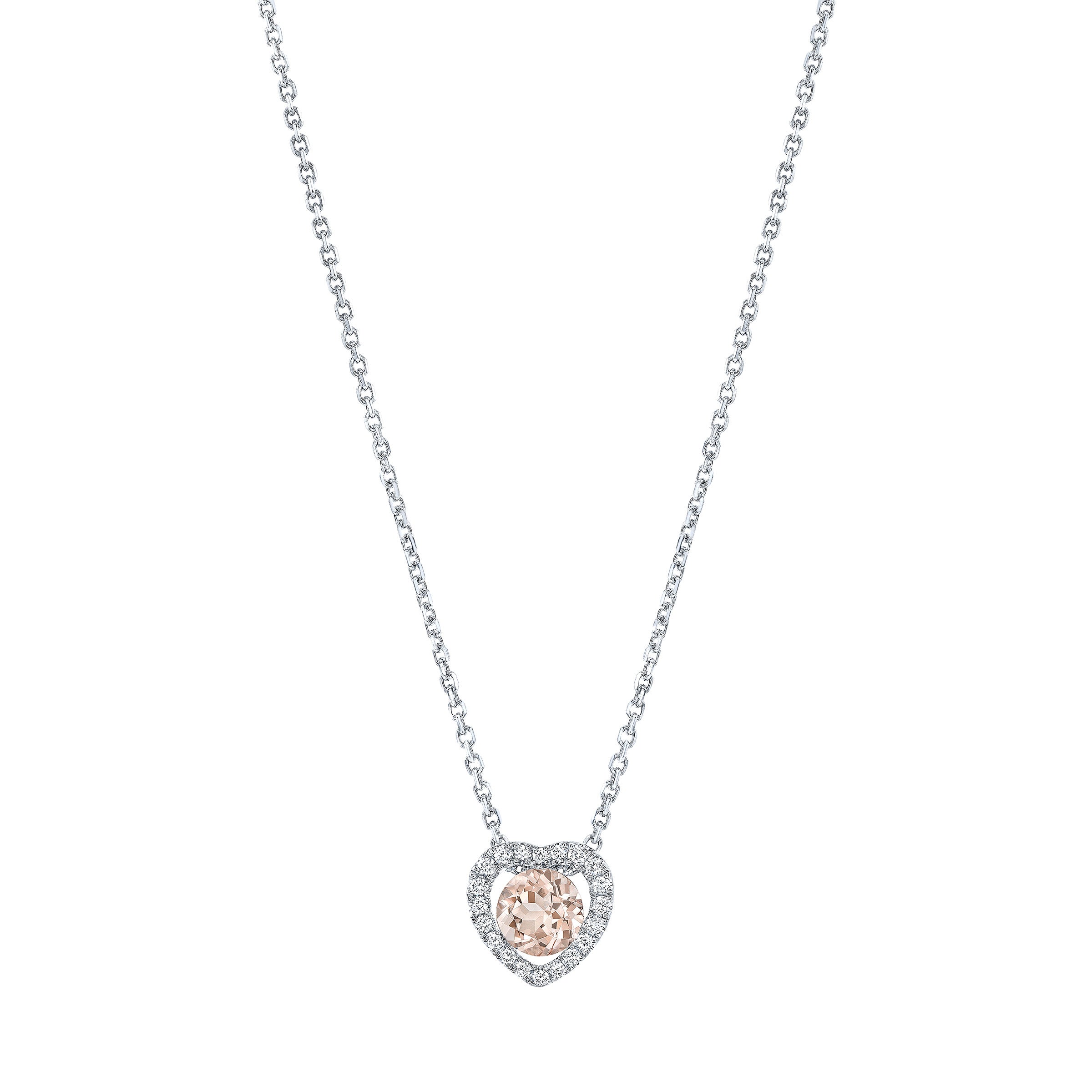 Morganite and Diamond 14kt White Gold Heart Necklace | Costco