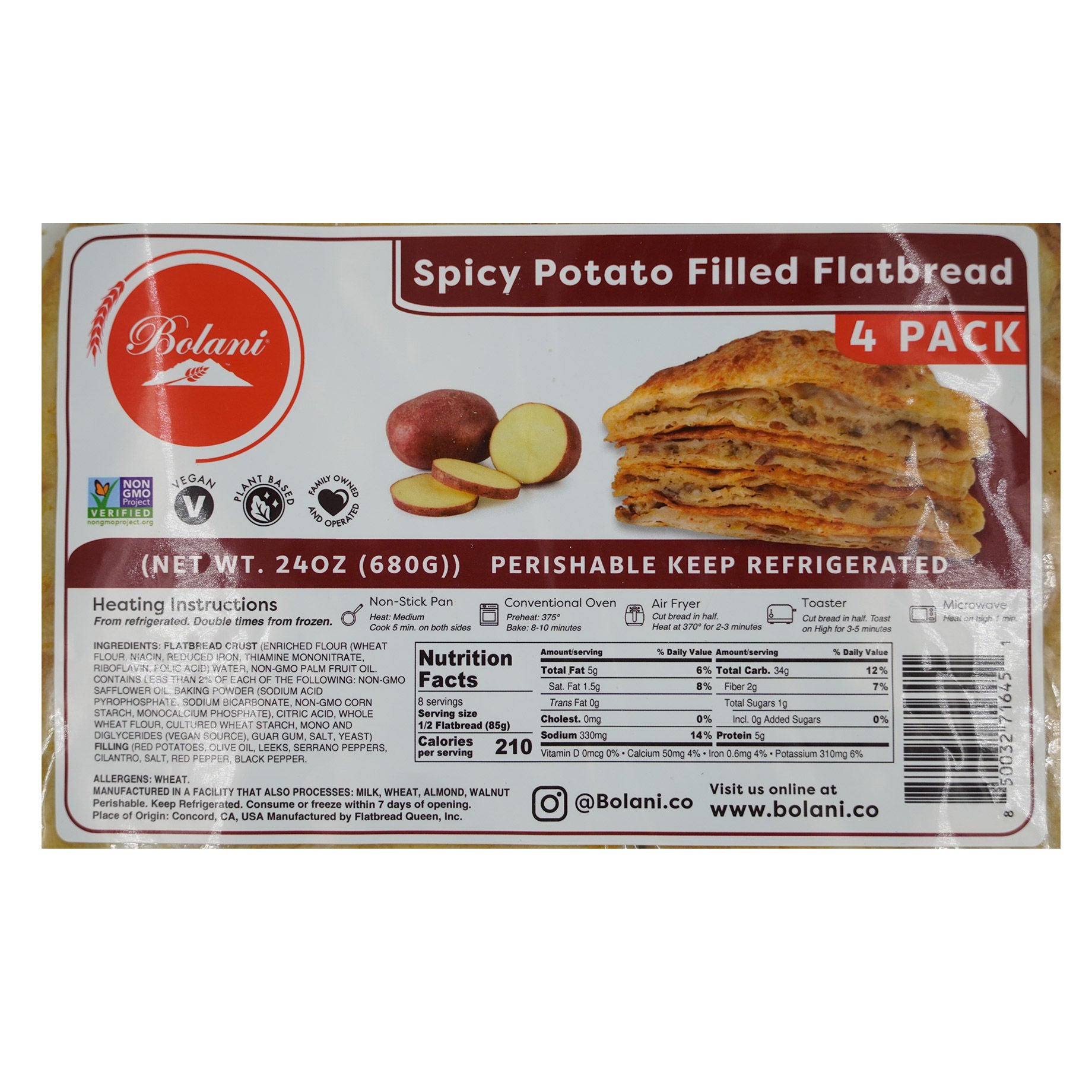 FLATBREAD QUEEN SPICY POTATO BOLANI 4 PACK 6 OUNCES EACH