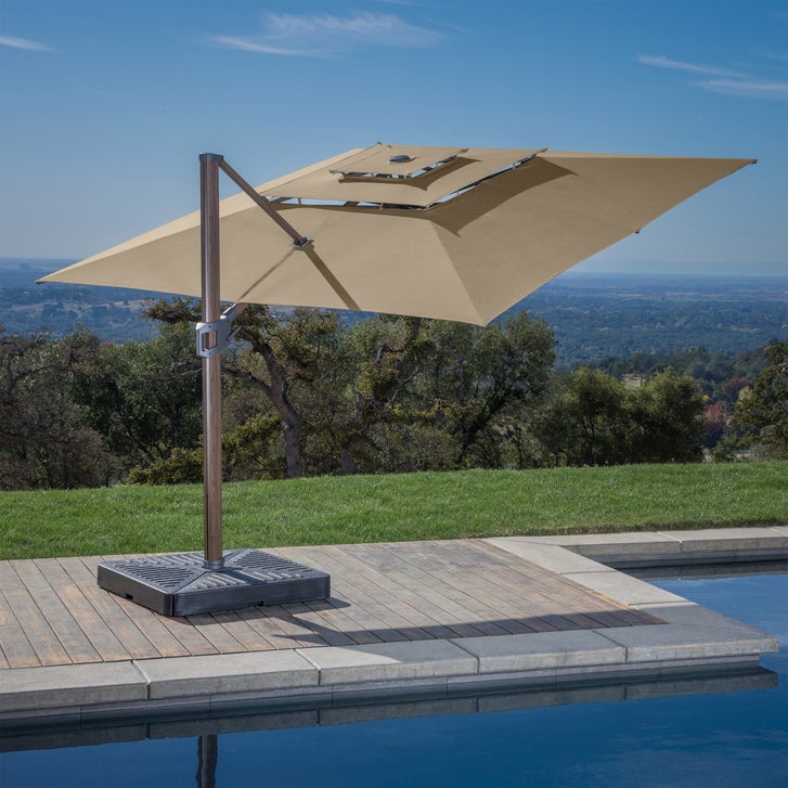 12 ft patio umbrella with base Grand Patio Umbrella, Outdoor Cantilever Round 360° Rotation, Aluminum Offset Umbrella for Patio Garden Deck Pool, Beige : Patio, Lawn & Garden free placement Arlmont & Co. 12FT Cantilever