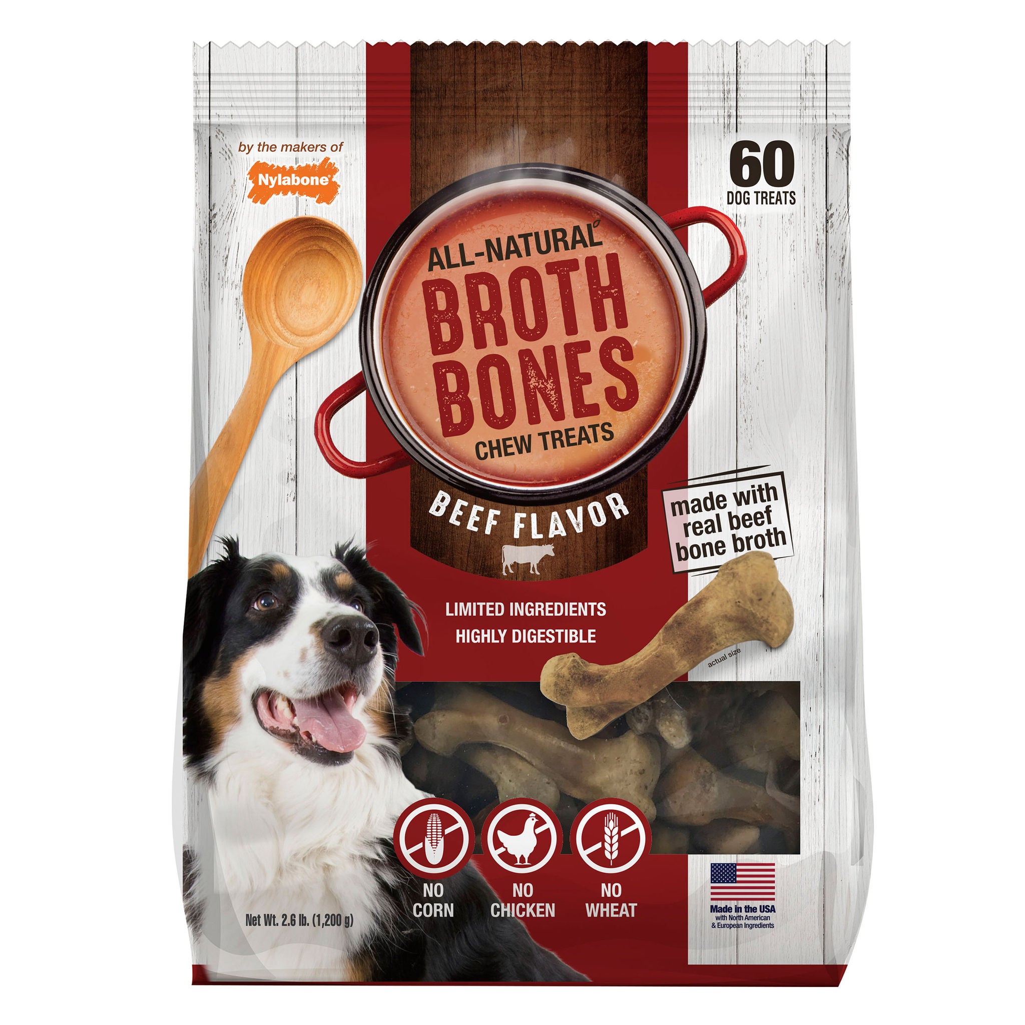 NYLABONE BEEF BROTH BONES DOG TREAT 2.6 LB