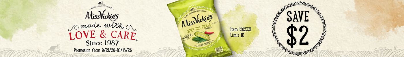 SAVE $2 on NEW Miss Vickie's Kettle Cooked Potato Chips, Spicy Dill Pickle, 22 oz