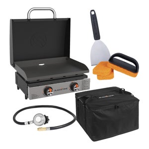 Blackstone Original 22 in Tabletop Pre Seasoned Griddle with Hood Bundle