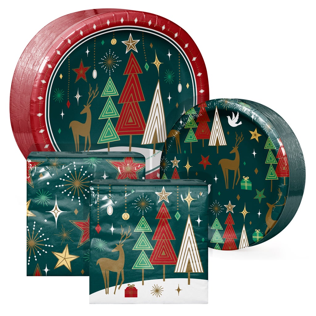 Artstyle Oval Paper Plate and Napkin Bundle, Decorative Deer, 200-count ...