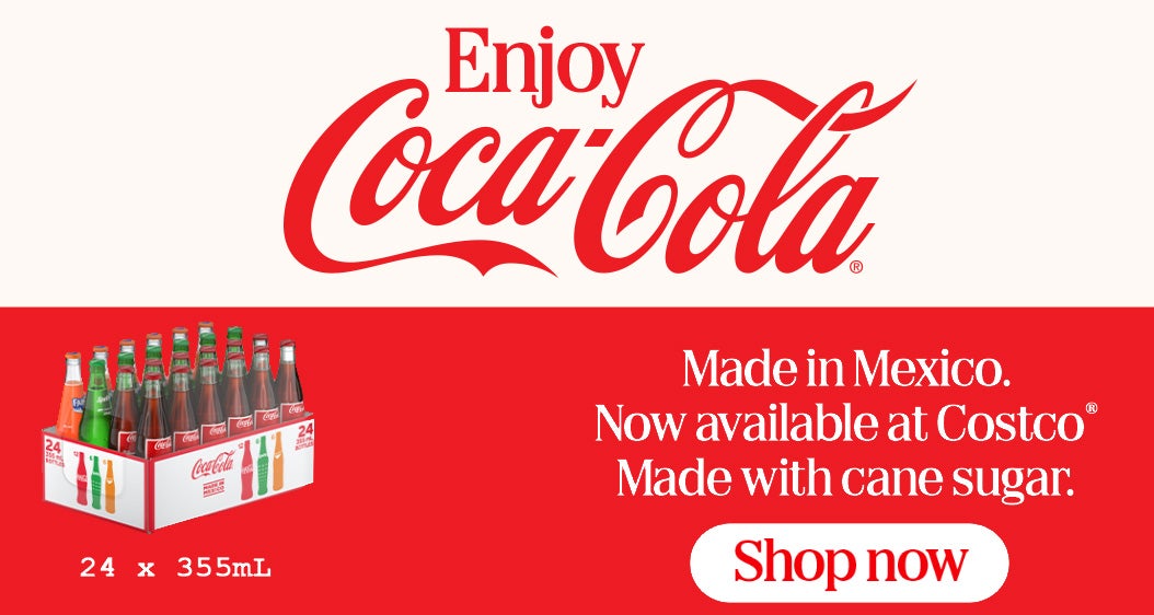Enjoy Coca-Cola  Made in Mexico. now available at Costco. Made with cane sugar  24 x 355 mL Shop Now