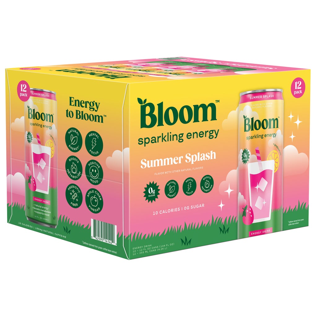 Bloom Sparkling Energy Drink, Summer Splash, 12 fl oz, 12-count