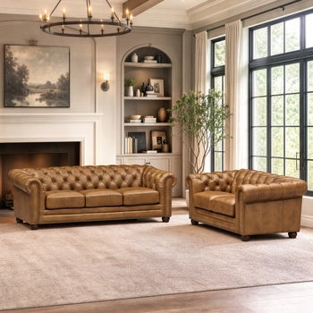 Prospera Home Allington Top Grain Leather Chesterfield Sofa and Chair