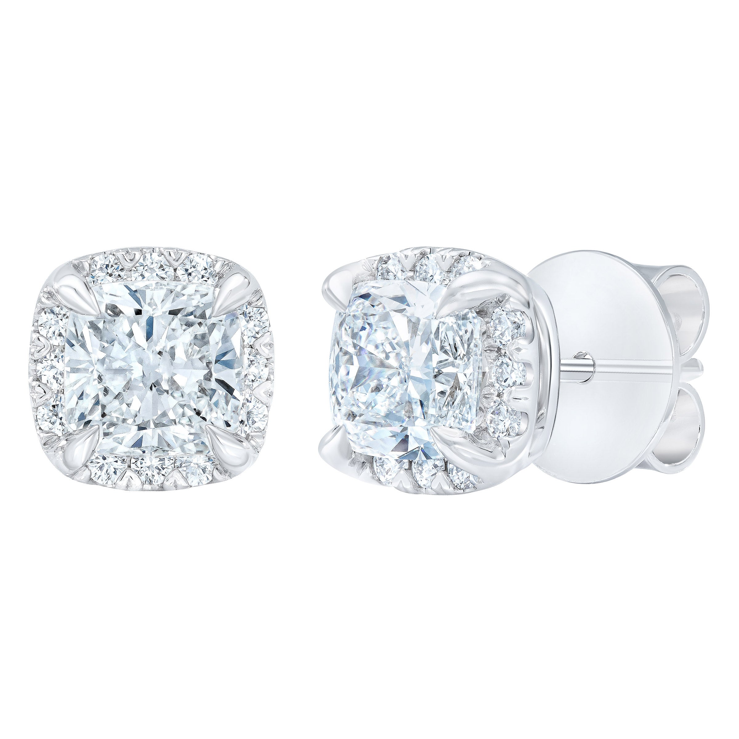 Cushion Cut 2.25 ctw VS2 Clarity, G Color Diamond 18kt White Gold Halo Earrings