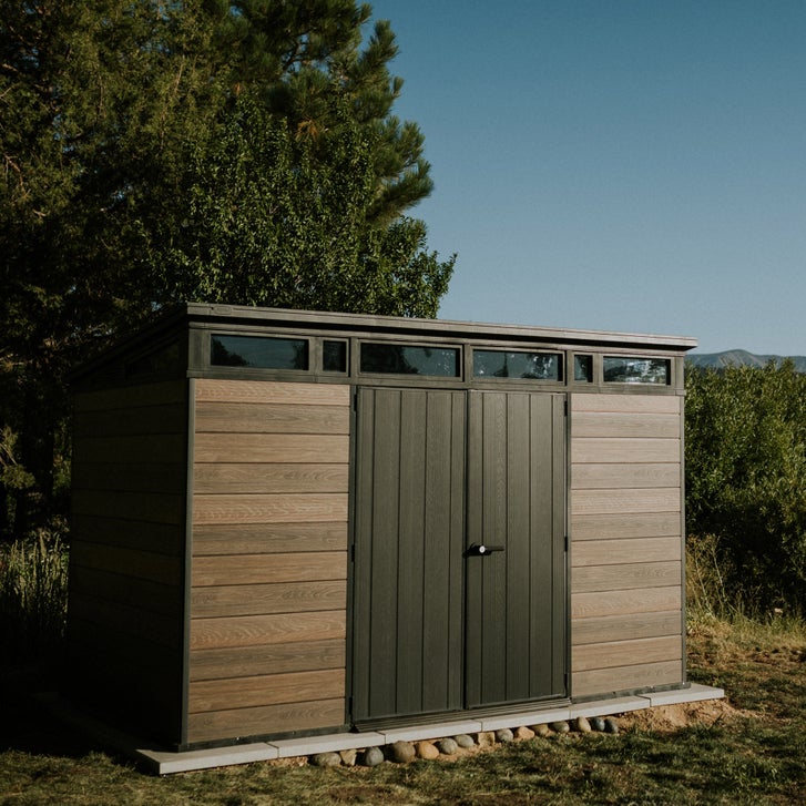 Keter Signature Collection 11x7 Modern Outdoor Storage Shed Walnut