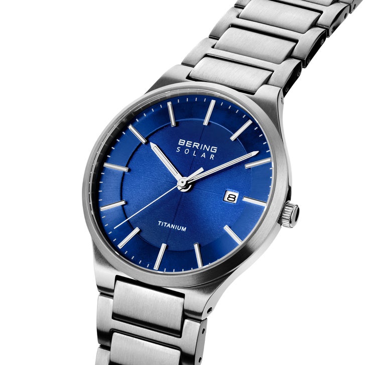 Bering Solar Titanium Blue Sunray Dial Quartz Men's Watch, 39mm