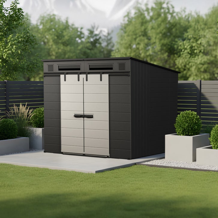 Suncast Modernist 8'x7' Dual Barn Door Storage Shed | Costco Suncast Modernist 8'x7' Dual Barn Door Storage Shed | Costco