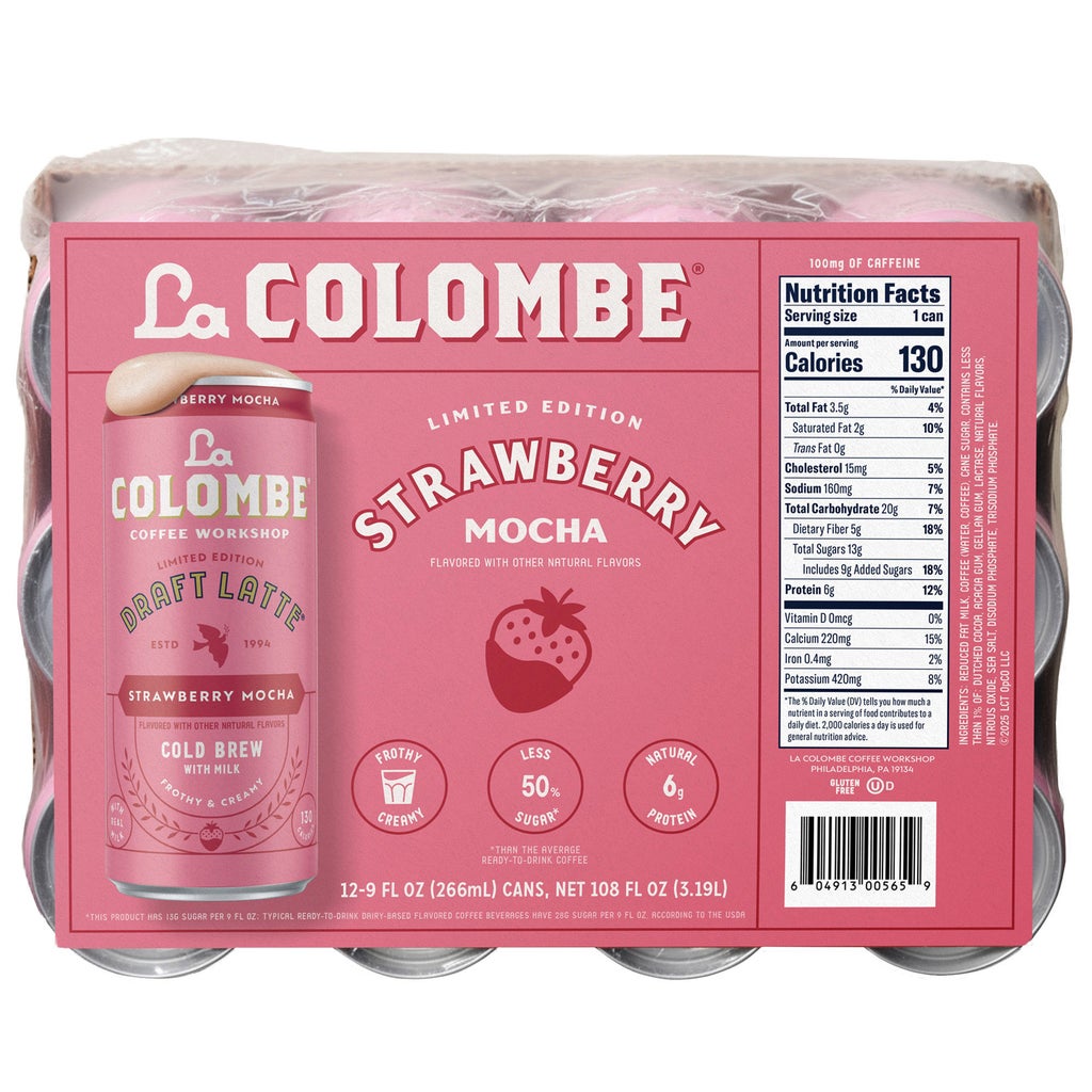La Colombe Draft Latte Cold Brew Coffee, Strawberry Mocha, 9 fl oz