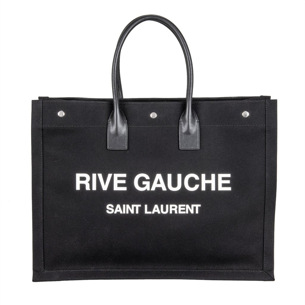 YSL Rive Gauche Tote Bag Canvas/Leather, Black/White | Costco
