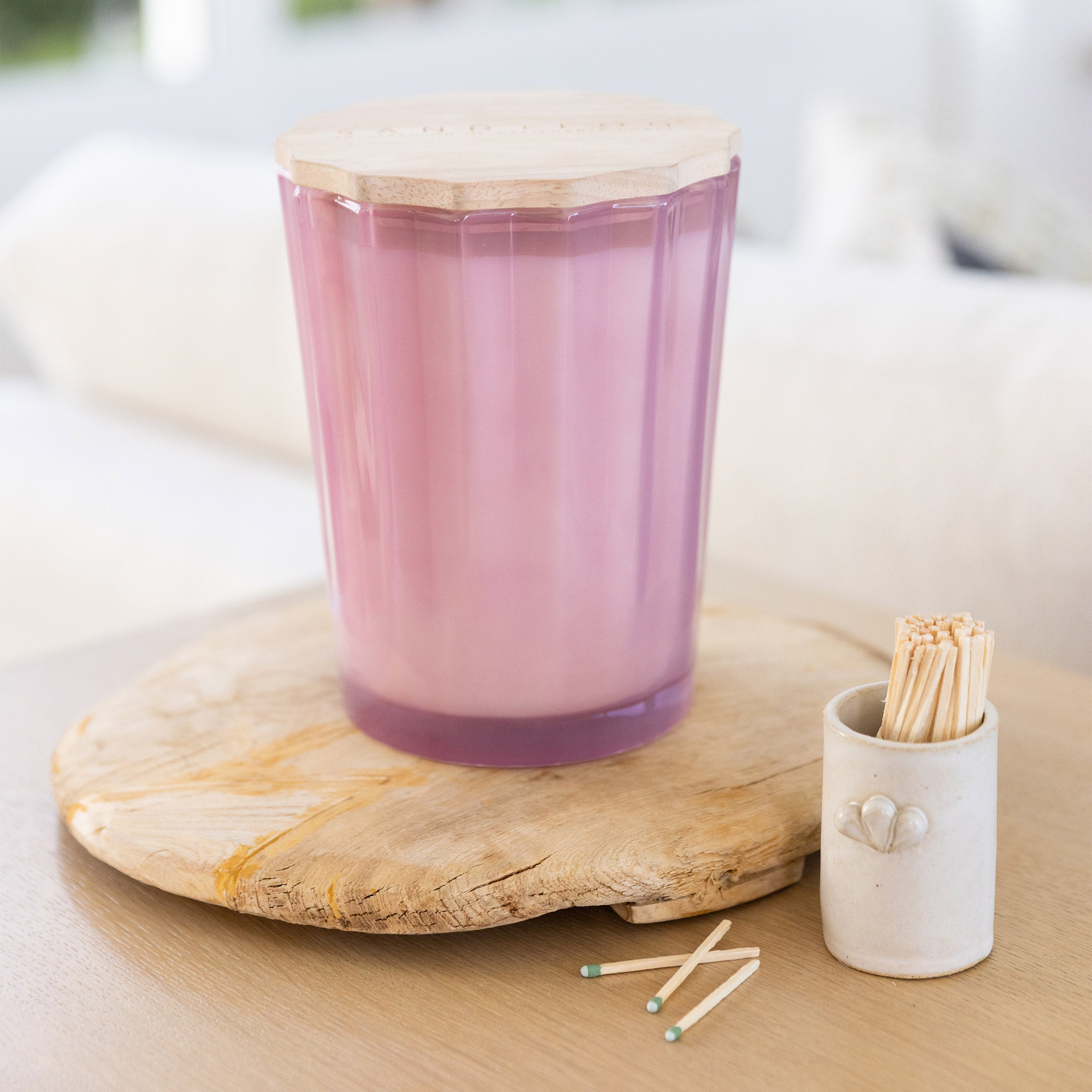Sand + Fog Spring 57oz. Scalloped Candle with Rubber Wood Lid | Costco