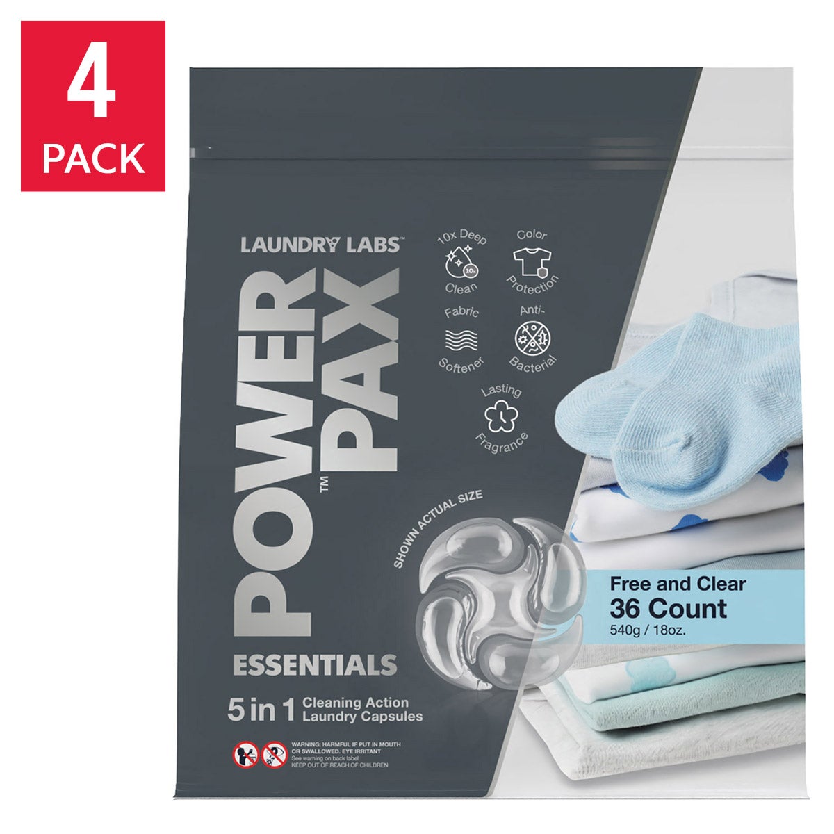 Laundry Labs Power Pax 5-in-1 Laundry Capsules, Free and Clear, 144-count