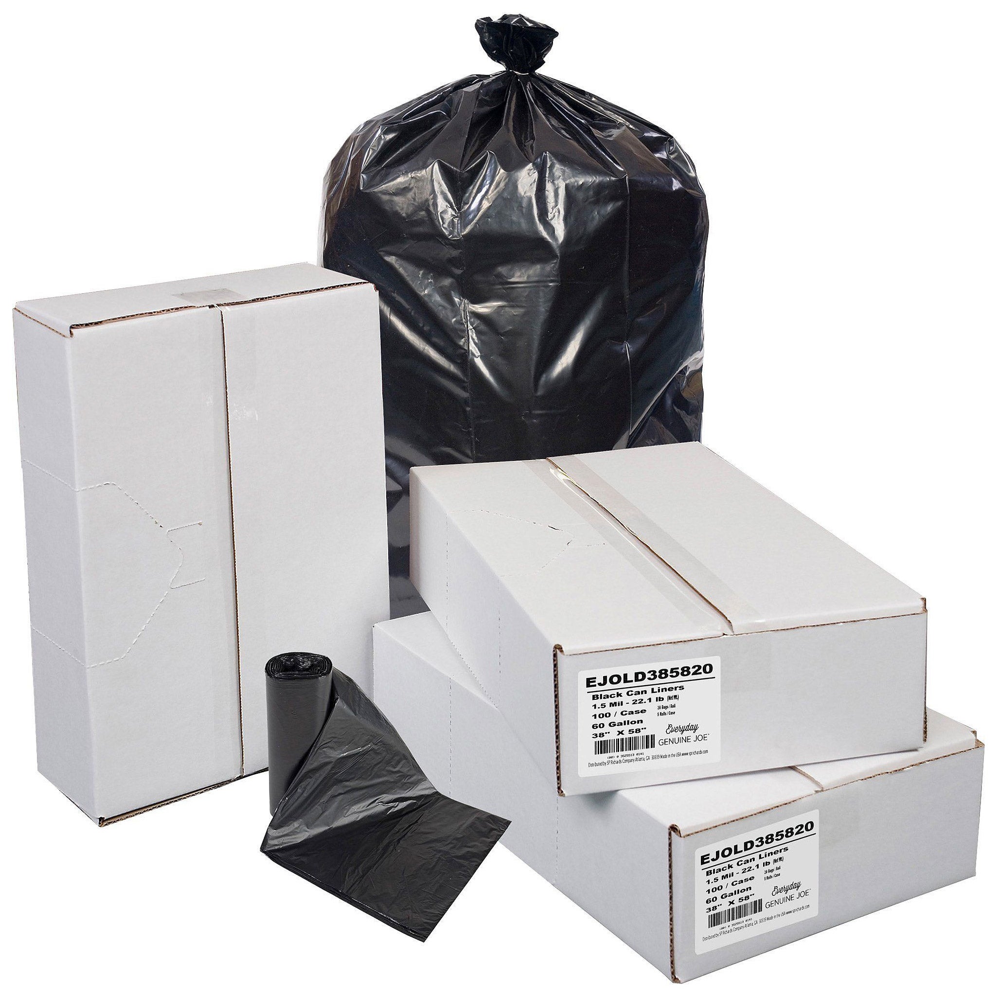Genuine Joe 60-gallon Recycled Can Liner, Black, 100-count | Costco