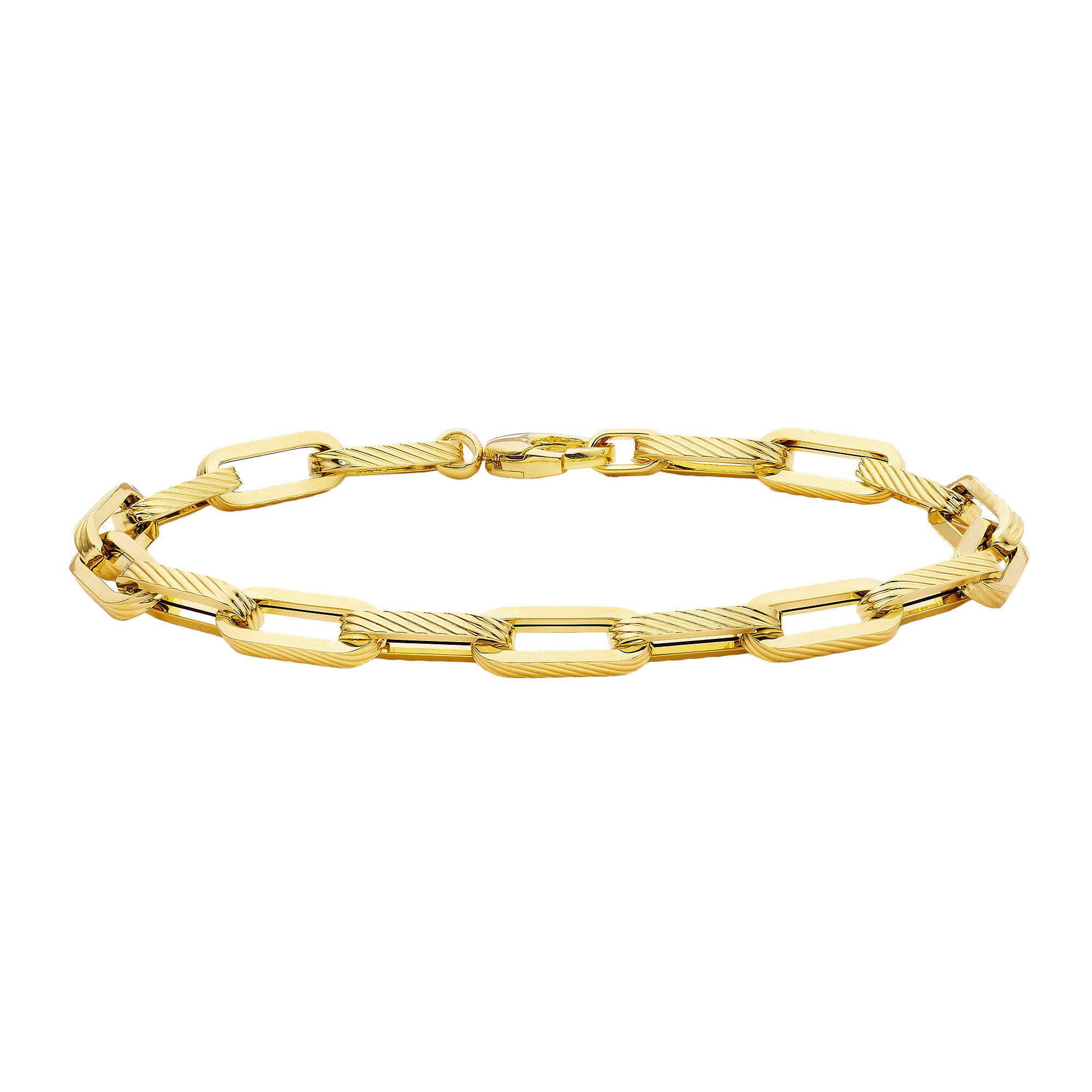 14kt Yellow Gold High Polish and Design Link Paperclip Bracelet
