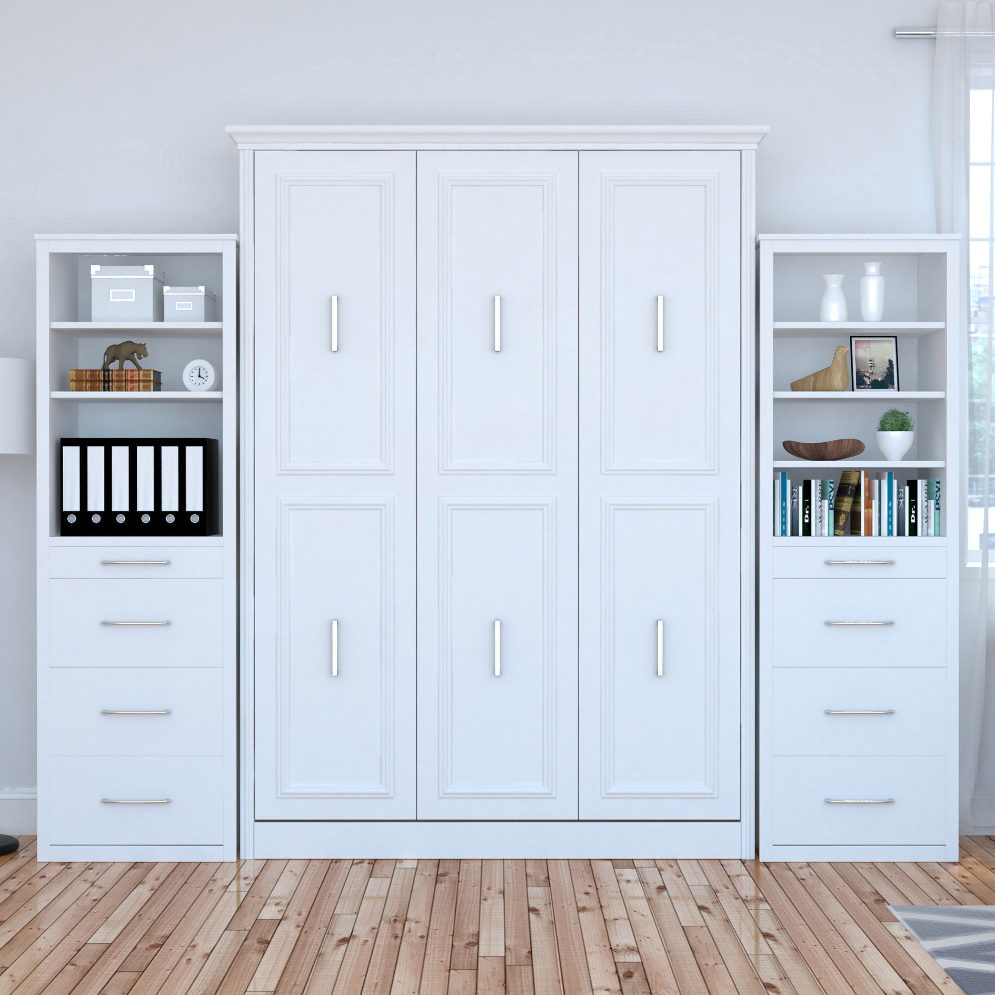 Bed & Room Porter Queen Portrait Wall Bed with Two Side Towers