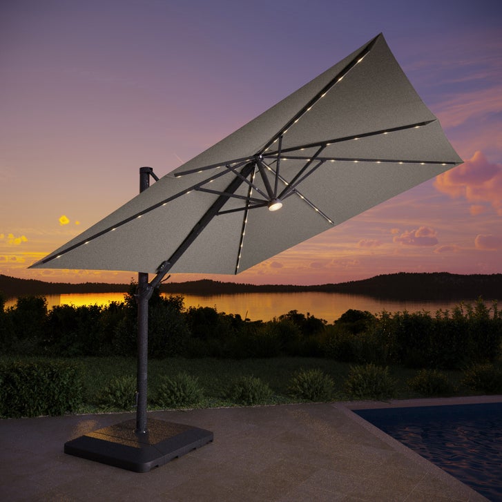 10 patio umbrella with lights HOMSHADE 10FT Solar LED Cantilever Base Included, Beige touch and superior appearance.You dont need to close your patio umbrella the moment the sun goes down Solar Lights for Patio Umbrella