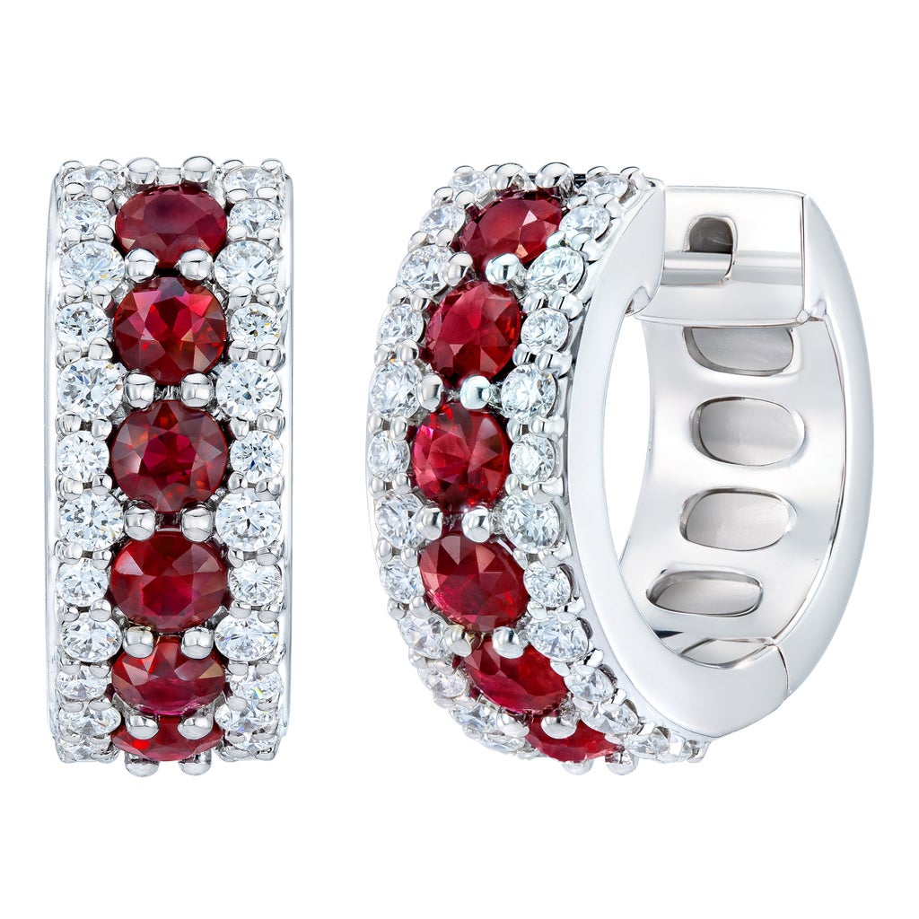 Ruby and Diamond 14kt White Gold Hoop Earrings | Costco
