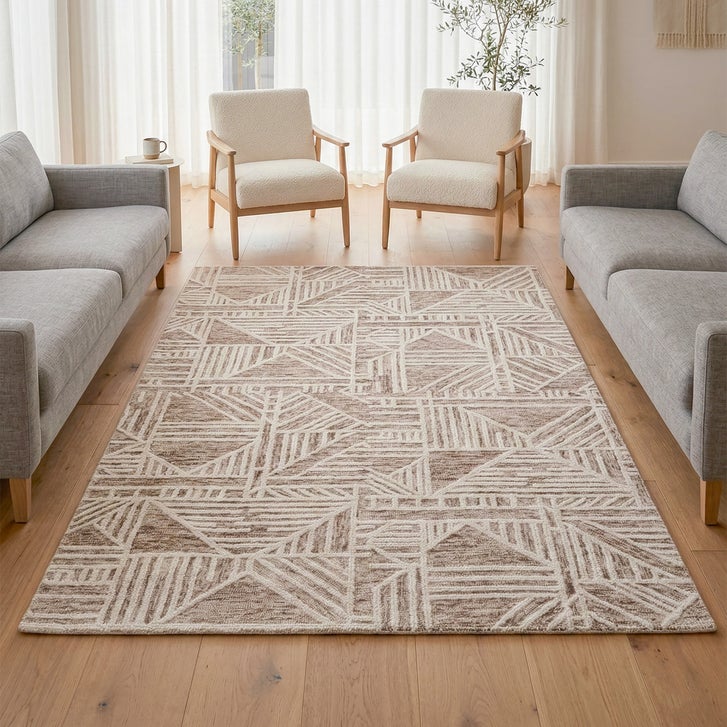 Obeetee Malia Hand Tufted Wool Area Rug, Enigma Beige, 5' x 7'6