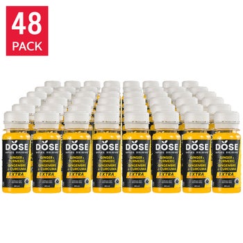 DOSE Organic Ginger and Turmeric Daily Booster Shots Extra strength, 60 mL (2 fl oz) × 48 Bottles