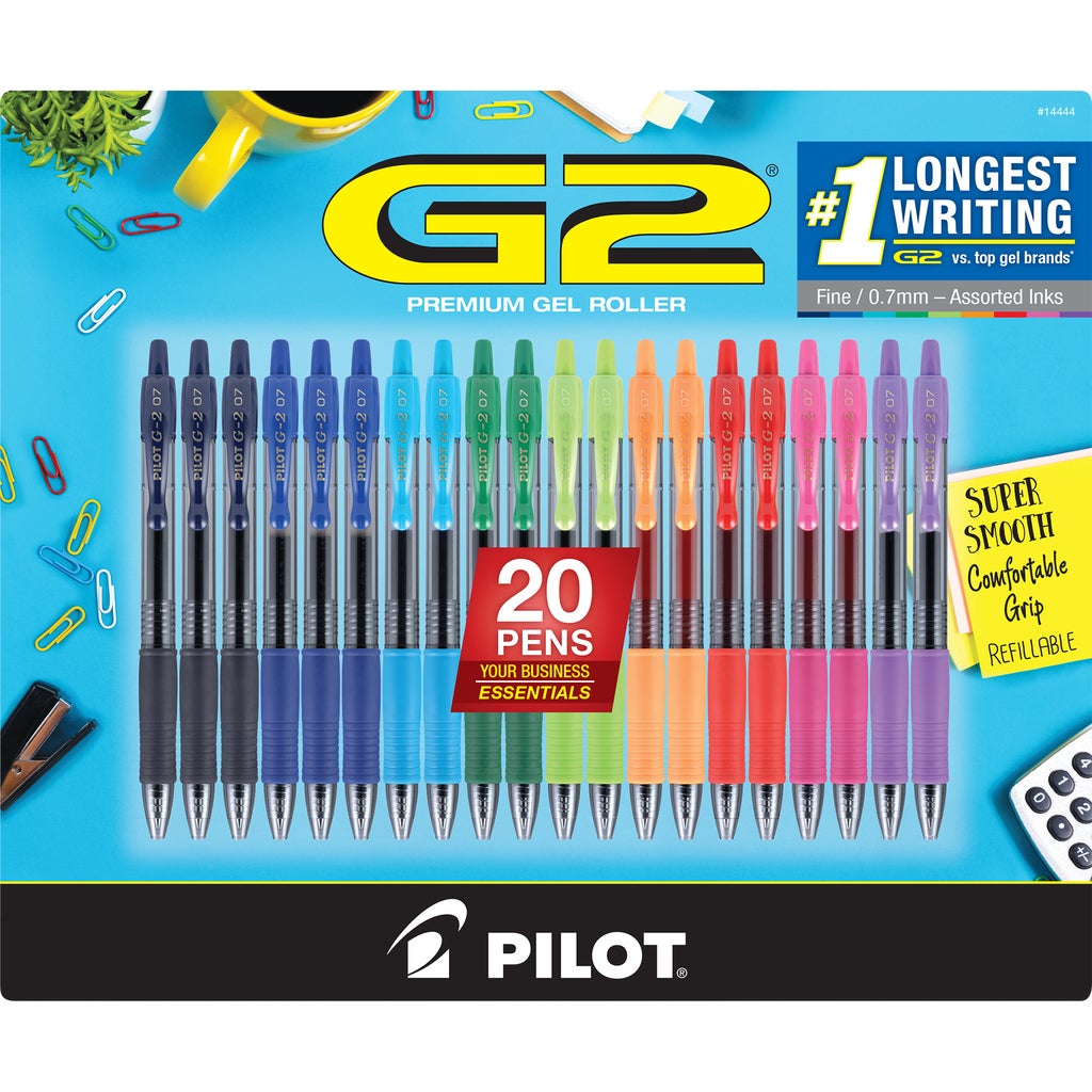 SAVE $4 on Pilot G2 Retractable Gel Pen, Fine Point 0.7mm, Black or Assorted Ink Colors, 20 ct, 20 ct