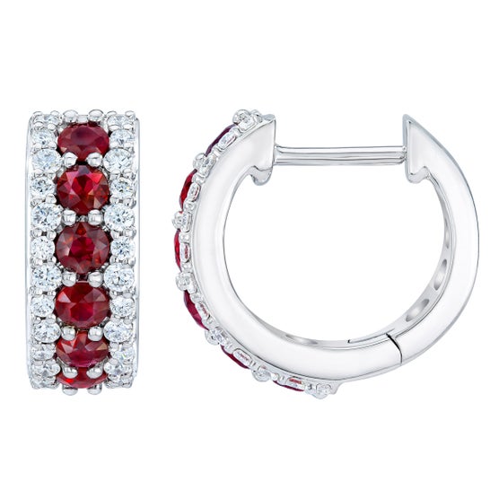 Ruby and Diamond 14kt White Gold Hoop Earrings | Costco
