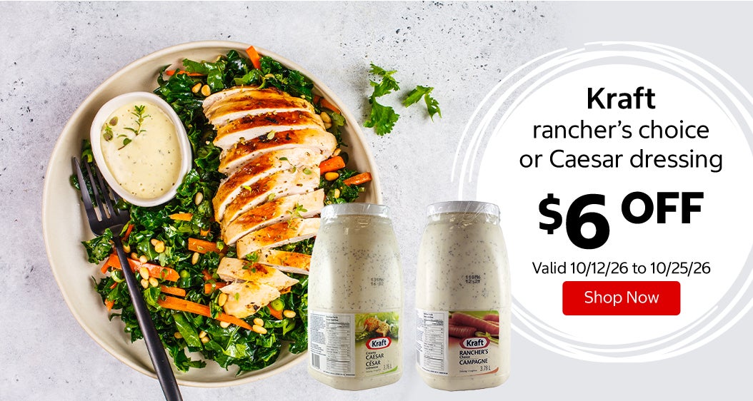 Kraft rancher’s choice or Caesar dressing $6 OFF Valid 10/12/26 to 10/25/26 Shop Now 