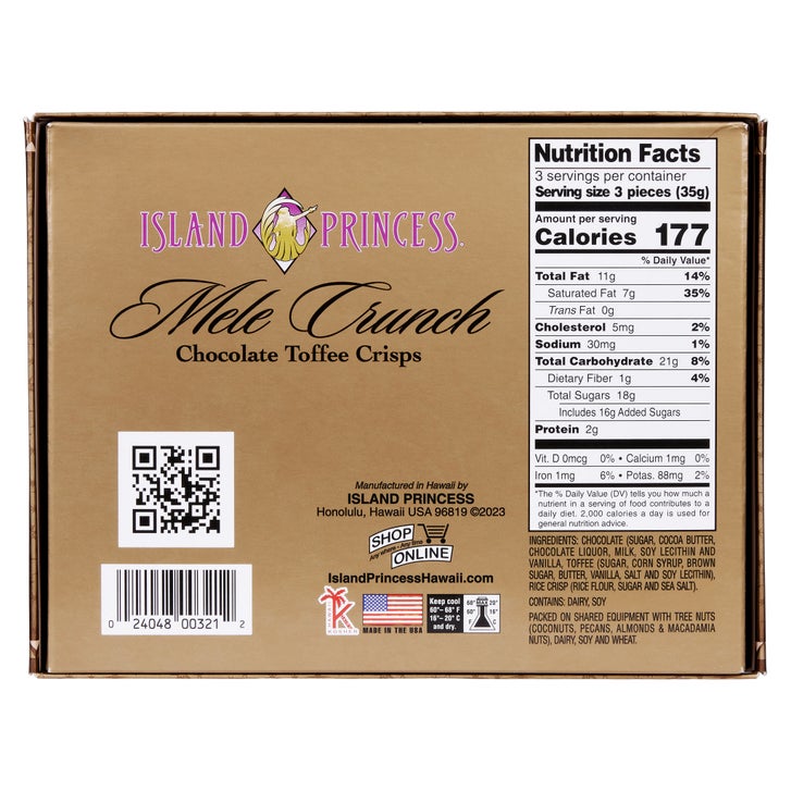 Island Princess Mele Crunch Chocolate Toffee Crisps, 12-pack, 45