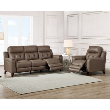 Prospera Home Malibu Top-grain Leather Power Reclining Sofa and Chair with Power Headrest